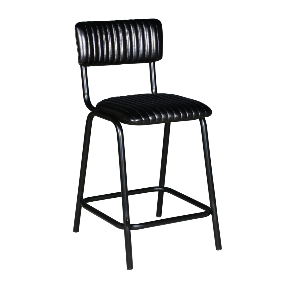 Wellington Bob 17" Ribbed Leather Counter Chair in Black Leather with Black Legs by Home Trends & Design at Eve Furniture