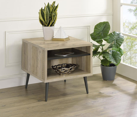 Welsh Antique Pine and Grey Square Engineered Wood End Table With Shelf by Coaster at Eve Furniture