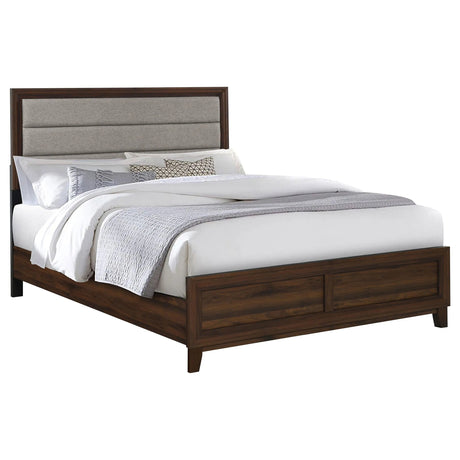Welsley Walnut 50-inch Upholstered Eastern King Bed by Coaster at Eve Furniture