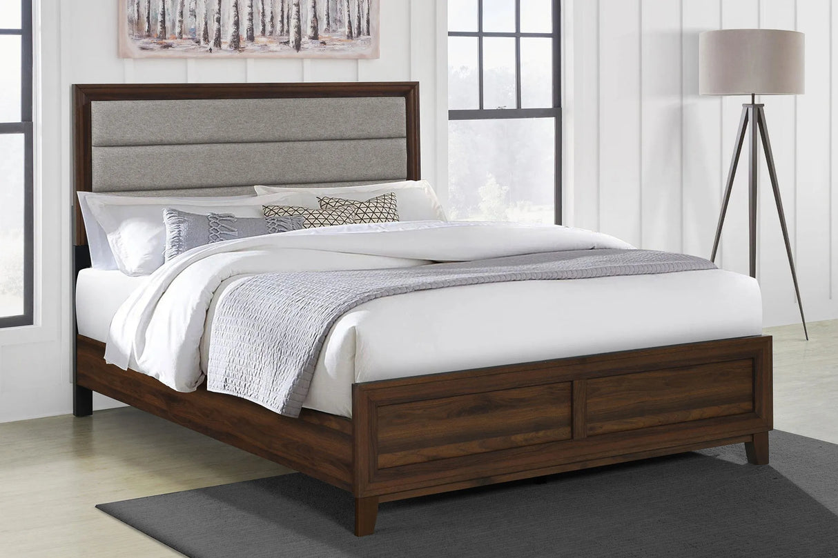 Welsley Walnut 50-inch Upholstered Eastern King Bed by Coaster at Eve Furniture