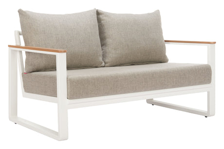 Welt Taupe & White Outdoor Sofa by Zuomod at Eve Furniture