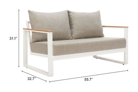 Welt Taupe & White Outdoor Sofa by Zuomod at Eve Furniture