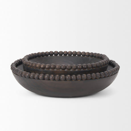 Wendell Dark Brown Wood w/ Wood Beads Round Bowls by Mercana at Eve Furniture