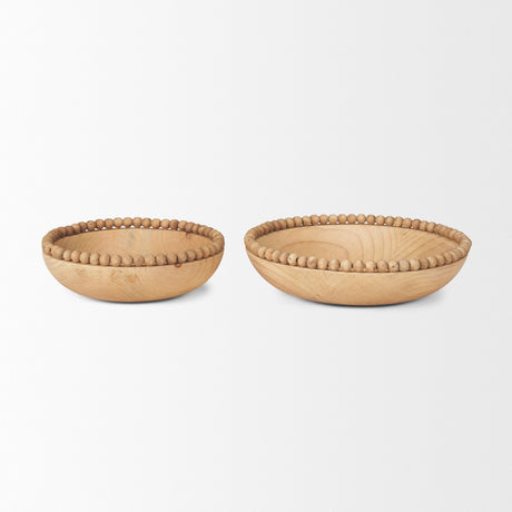 Wendell Light Brown Wood w/ Wood Bead Round Bowls by Mercana at Eve Furniture