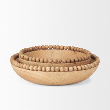 Wendell Light Brown Wood w/ Wood Bead Round Bowls by Mercana at Eve Furniture