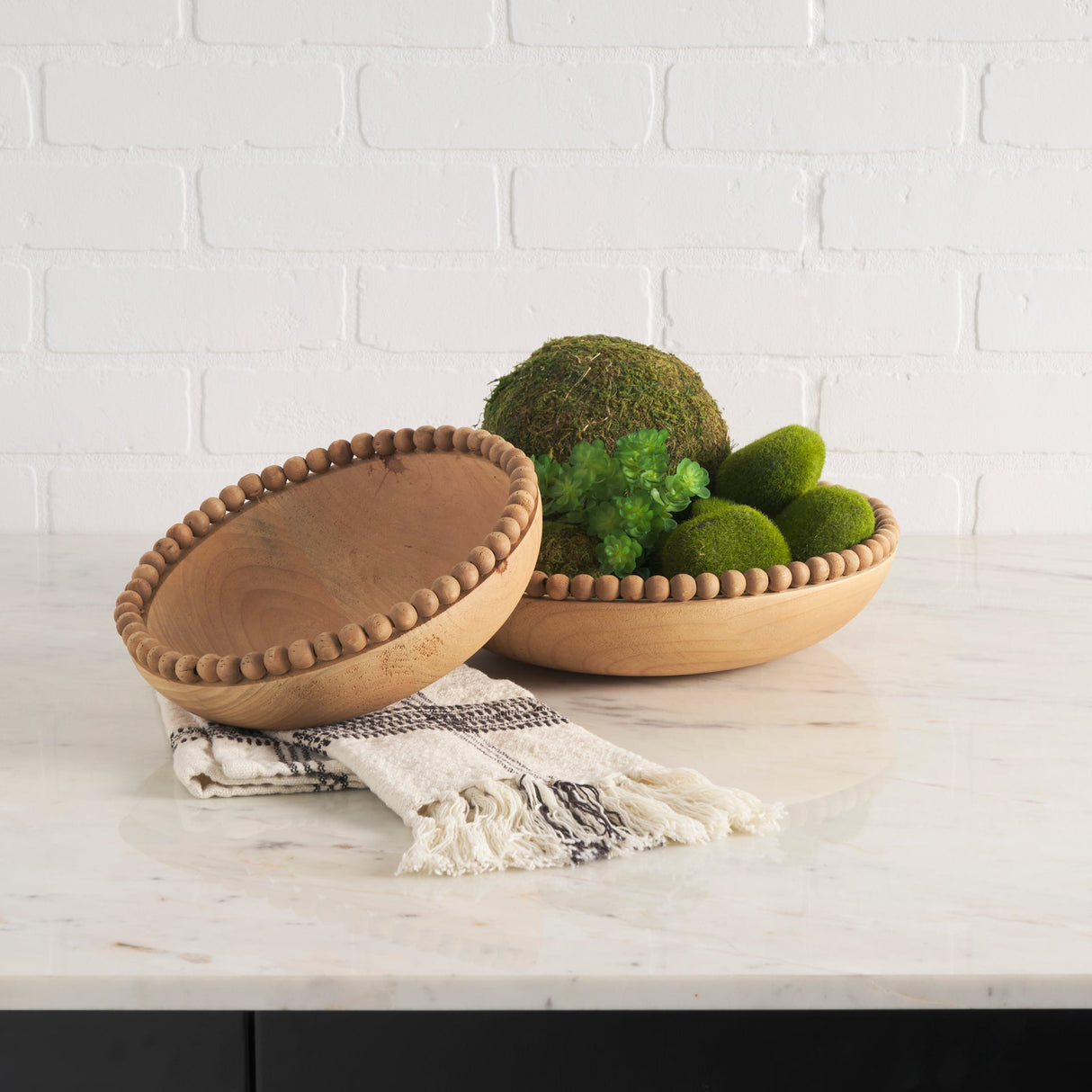 Wendell Light Brown Wood w/ Wood Bead Round Bowls by Mercana at Eve Furniture
