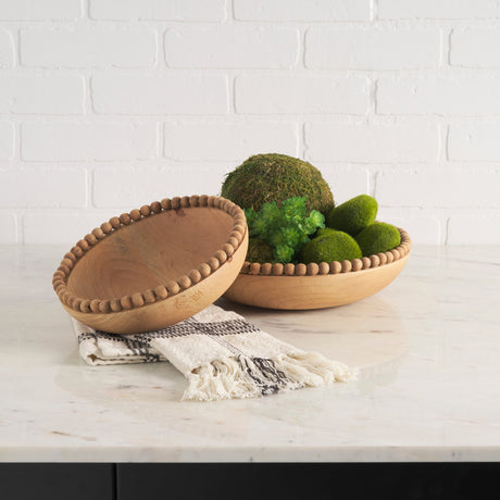 Wendell Light Brown Wood w/ Wood Bead Round Bowls by Mercana at Eve Furniture