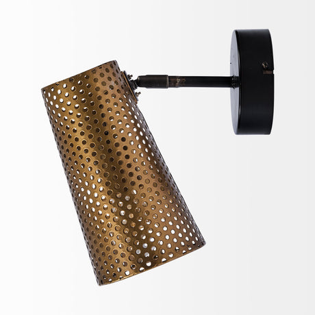 Wesley I Gold Toned Perforated Metal Cone Wall Sconce by Mercana at Eve Furniture