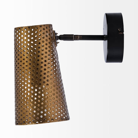 Wesley I Gold Toned Perforated Metal Cone Wall Sconce by Mercana at Eve Furniture