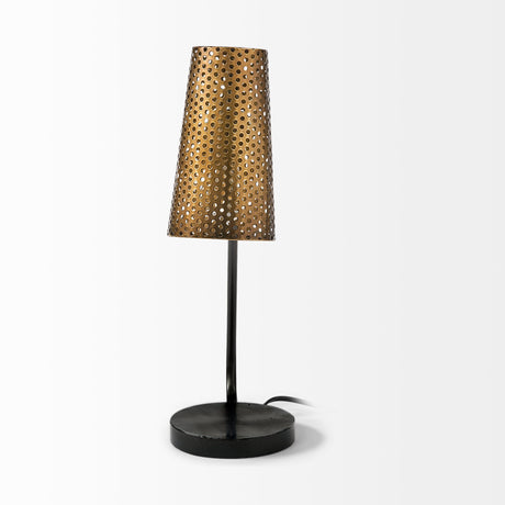 Wesley II Gold/Black Perforated Metal Shade Table Lamp by Mercana at Eve Furniture