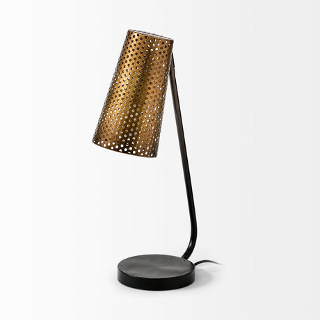 Wesley II Gold/Black Perforated Metal Shade Table Lamp by Mercana at Eve Furniture
