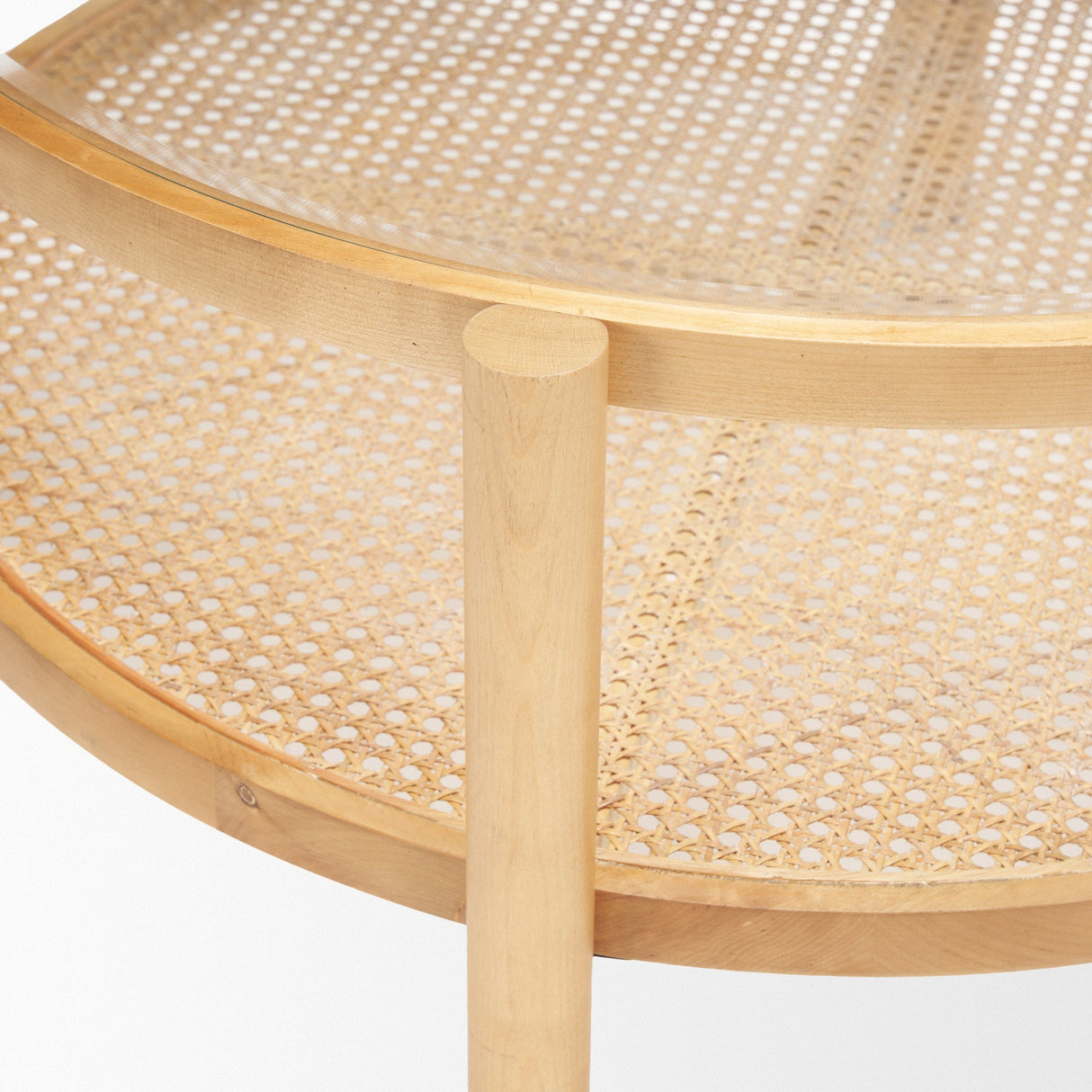 Weslyn Solid Light Brown Wood and Glass Top w/ Cane Coffee Table by Mercana at Eve Furniture