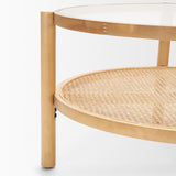 Weslyn Solid Light Brown Wood and Glass Top w/ Cane Coffee Table by Mercana at Eve Furniture