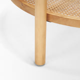 Weslyn Solid Light Brown Wood and Glass Top w/ Cane Coffee Table by Mercana at Eve Furniture