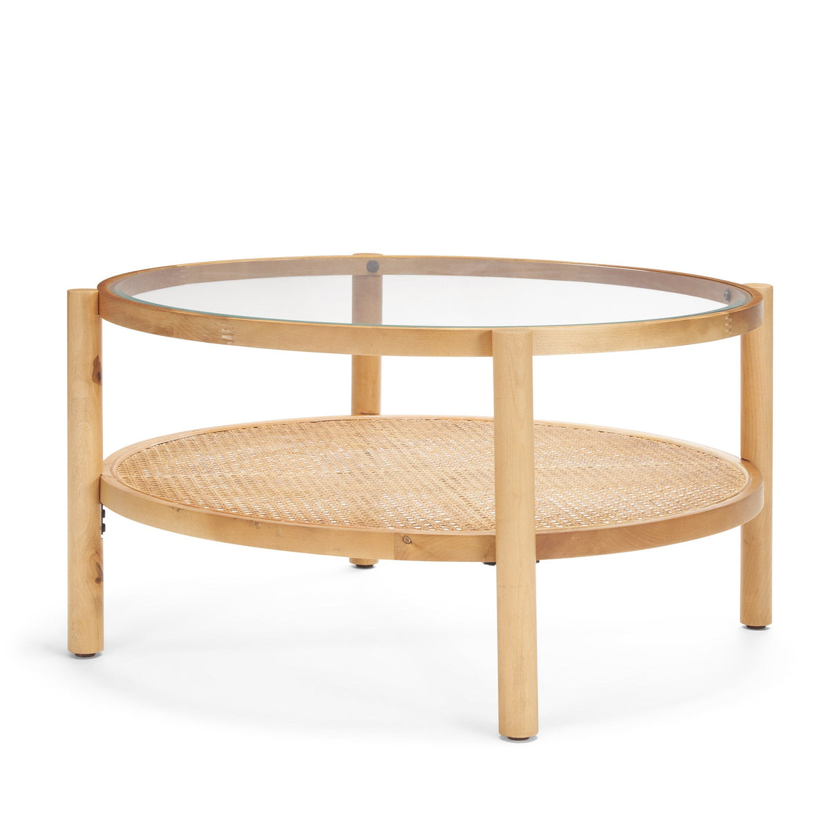Weslyn Solid Light Brown Wood and Glass Top w/ Cane Coffee Table by Mercana at Eve Furniture