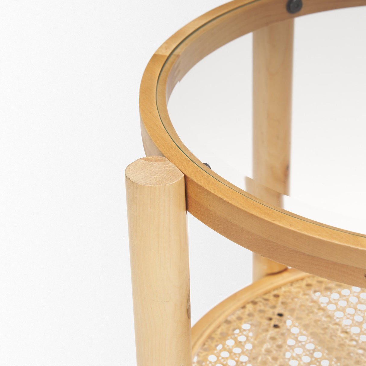 Weslyn Solid Light Brown Wood and Glass Top w/ Cane Side Table by Mercana at Eve Furniture