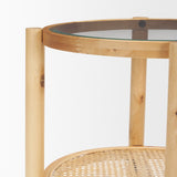 Weslyn Solid Light Brown Wood and Glass Top w/ Cane Side Table by Mercana at Eve Furniture