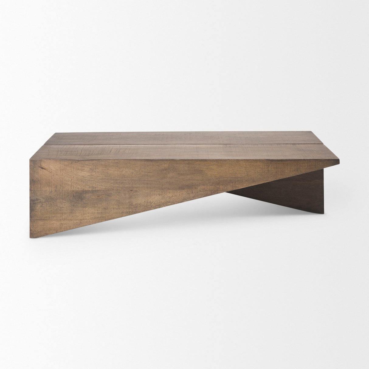 West 55L x 32W x 14H Medium Brown Wooden Angled Coffee Table by Mercana at Eve Furniture