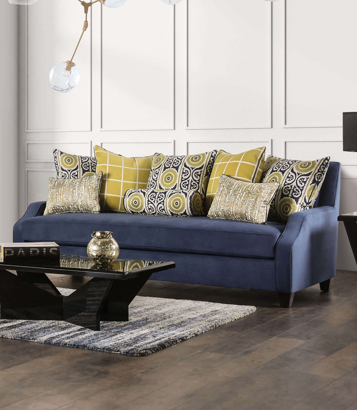 West brompton Navy/Yellow Sofa & Loveseat by Furniture of America at Eve Furniture