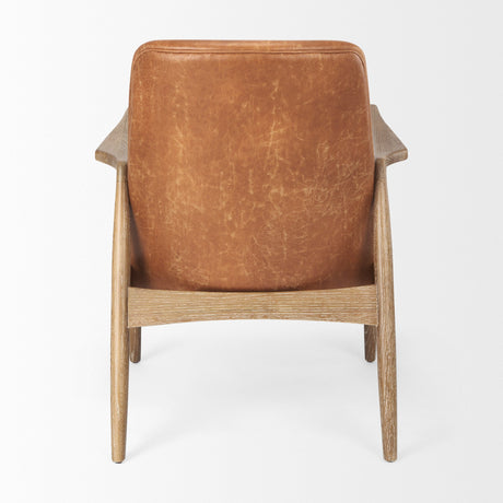 Westan Cognac Faux Leather W/Medium Brown Wood Accent Chair by Mercana at Eve Furniture
