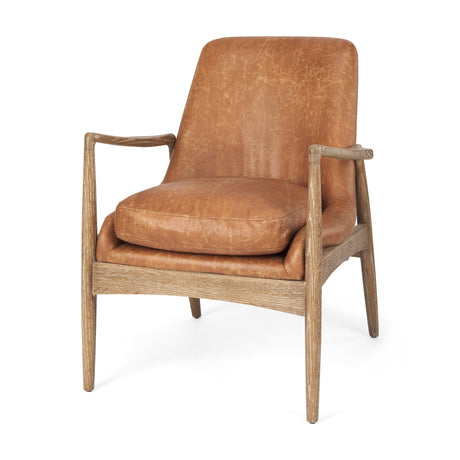 Westan Cognac Faux Leather W/Medium Brown Wood Accent Chair by Mercana at Eve Furniture
