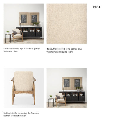 Westan Cream Boucle Fabric W/Light Brown Wood Accent Chair by Mercana at Eve Furniture