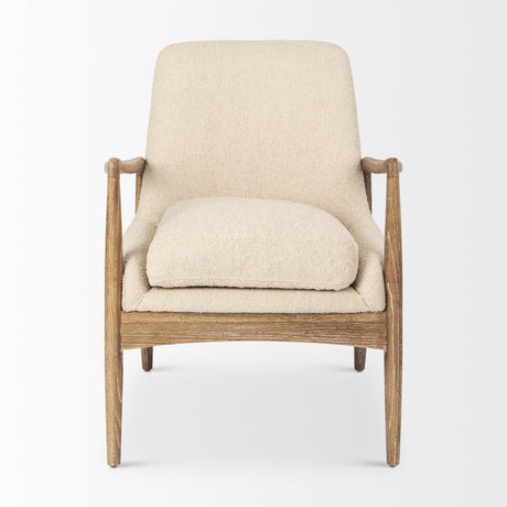 Westan Cream Boucle Fabric W/Light Brown Wood Accent Chair by Mercana at Eve Furniture