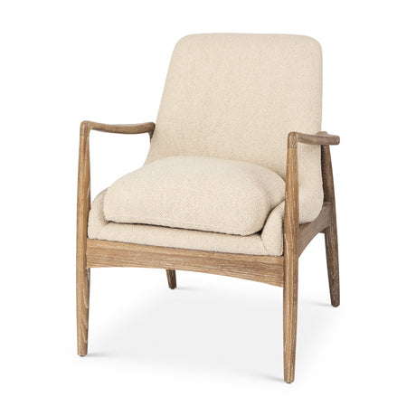 Westan Cream Boucle Fabric W/Light Brown Wood Accent Chair by Mercana at Eve Furniture