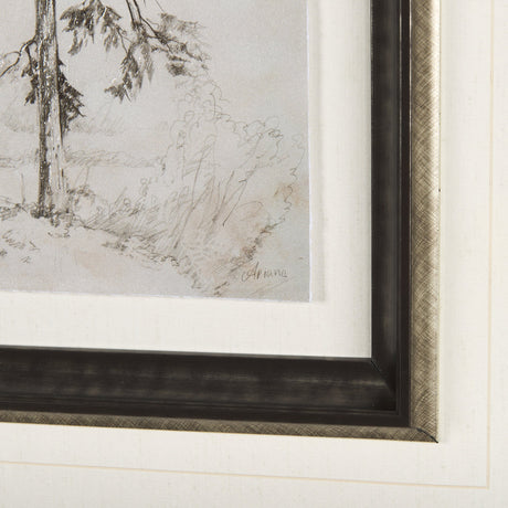 Westcoast Tree Drawing II by Mercana Studio Hand Embellished Framed Art Print Matted under Glass by Mercana at Eve Furniture