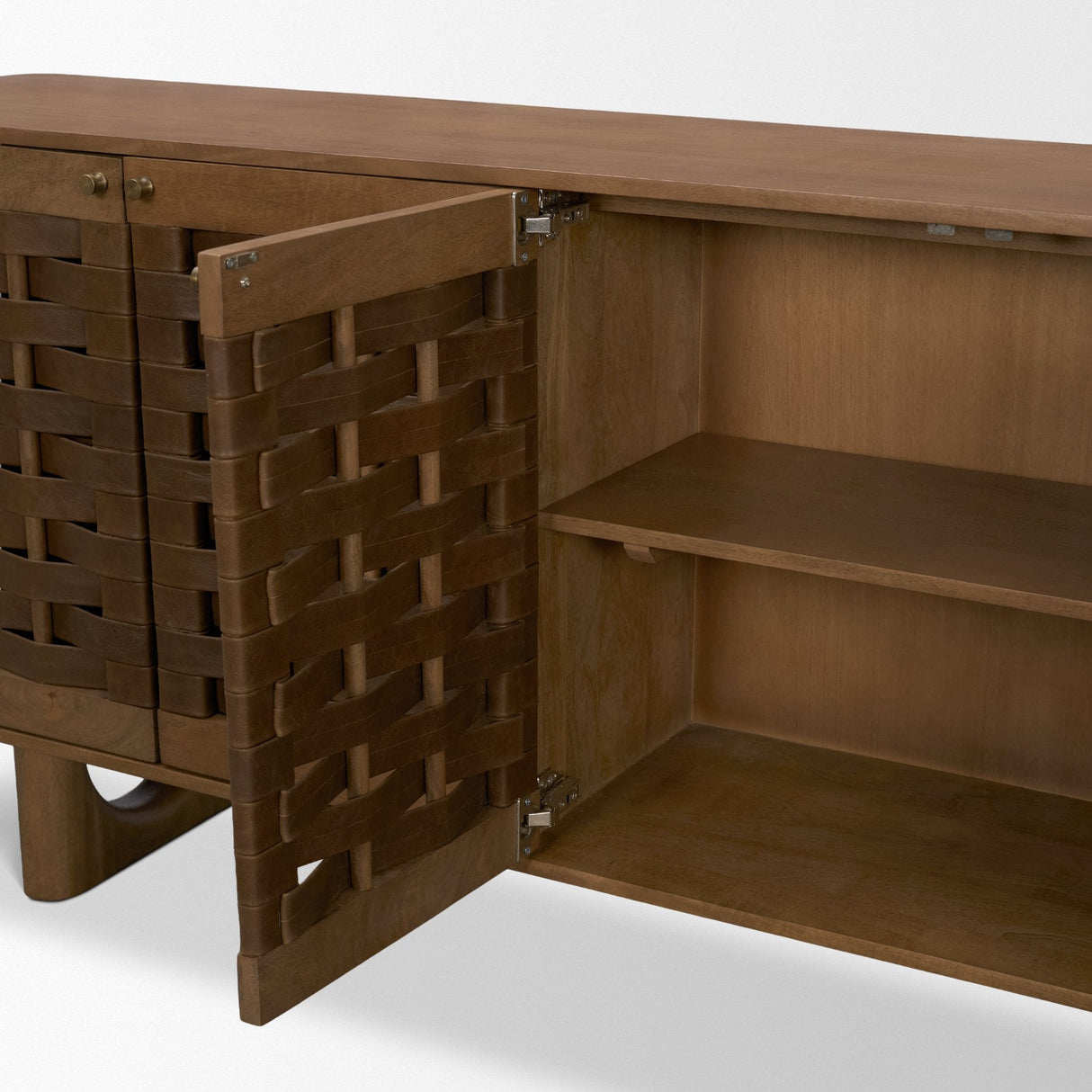 Wexlan Solid Wood w/ Leather Weave 4 Door Closed Sideboard by Mercana at Eve Furniture