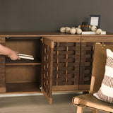 Wexlan Solid Wood w/ Leather Weave 4 Door Closed Sideboard by Mercana at Eve Furniture
