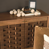 Wexlan Solid Wood w/ Leather Weave 4 Door Closed Sideboard by Mercana at Eve Furniture