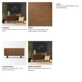 Wexlan Solid Wood w/ Leather Weave 4 Door Closed Sideboard by Mercana at Eve Furniture