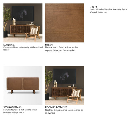 Wexlan Solid Wood w/ Leather Weave 4 Door Closed Sideboard by Mercana at Eve Furniture