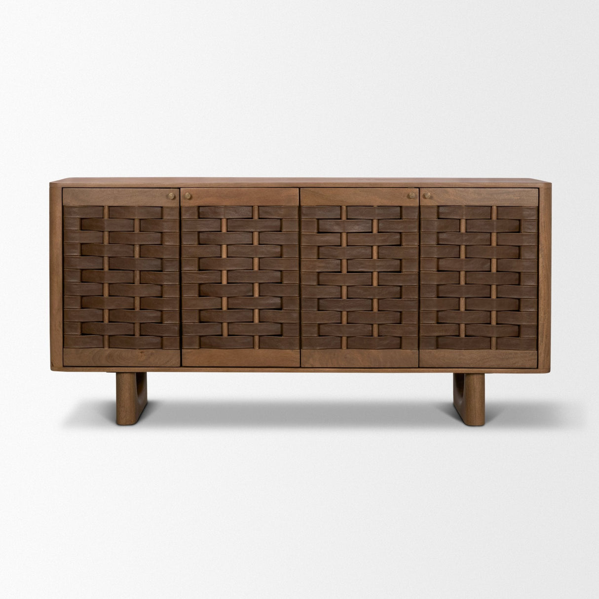 Wexlan Solid Wood w/ Leather Weave 4 Door Closed Sideboard by Mercana at Eve Furniture