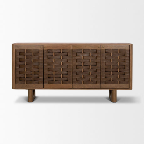 Wexlan Solid Wood w/ Leather Weave 4 Door Closed Sideboard by Mercana at Eve Furniture