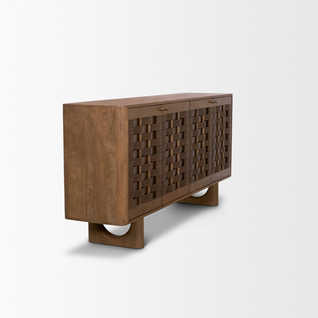 Wexlan Solid Wood w/ Leather Weave 4 Door Closed Sideboard by Mercana at Eve Furniture