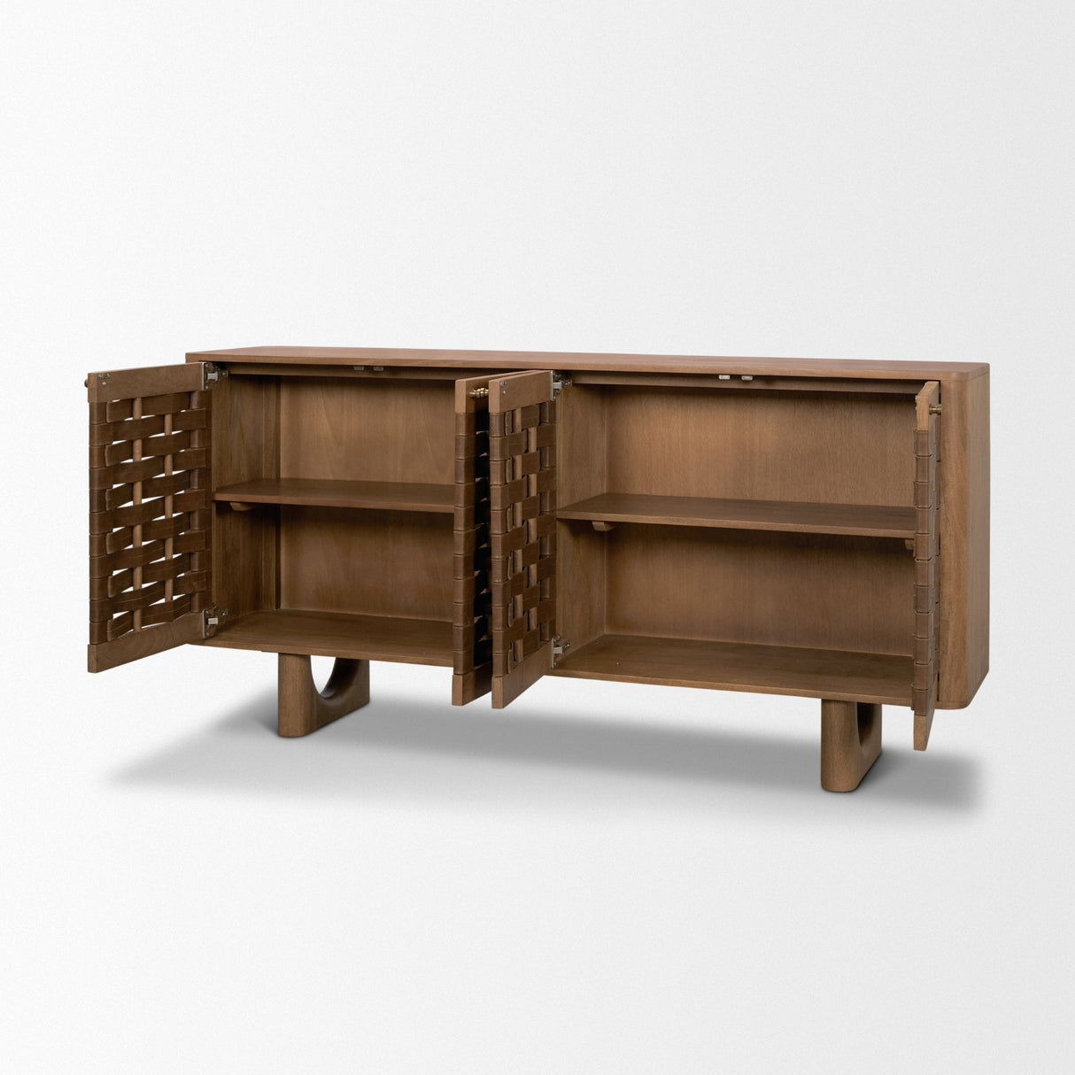 Wexlan Solid Wood w/ Leather Weave 4 Door Closed Sideboard by Mercana at Eve Furniture
