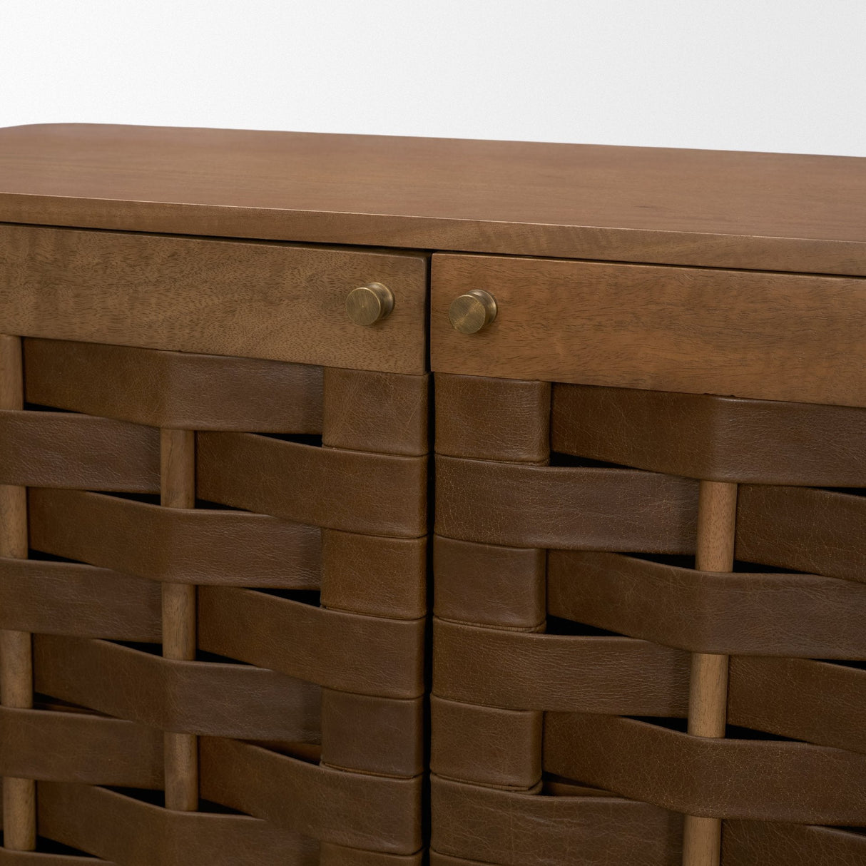 Wexlan Solid Wood w/ Leather Weave 4 Door Closed Sideboard by Mercana at Eve Furniture