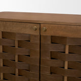 Wexlan Solid Wood w/ Leather Weave 4 Door Closed Sideboard by Mercana at Eve Furniture