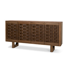 Wexlan Solid Wood w/ Leather Weave 4 Door Closed Sideboard by Mercana at Eve Furniture