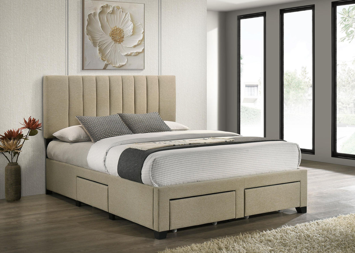 Wheatland Brown 4-Drawer Upholstered Eastern King Storage Bed by Coaster at Eve Furniture