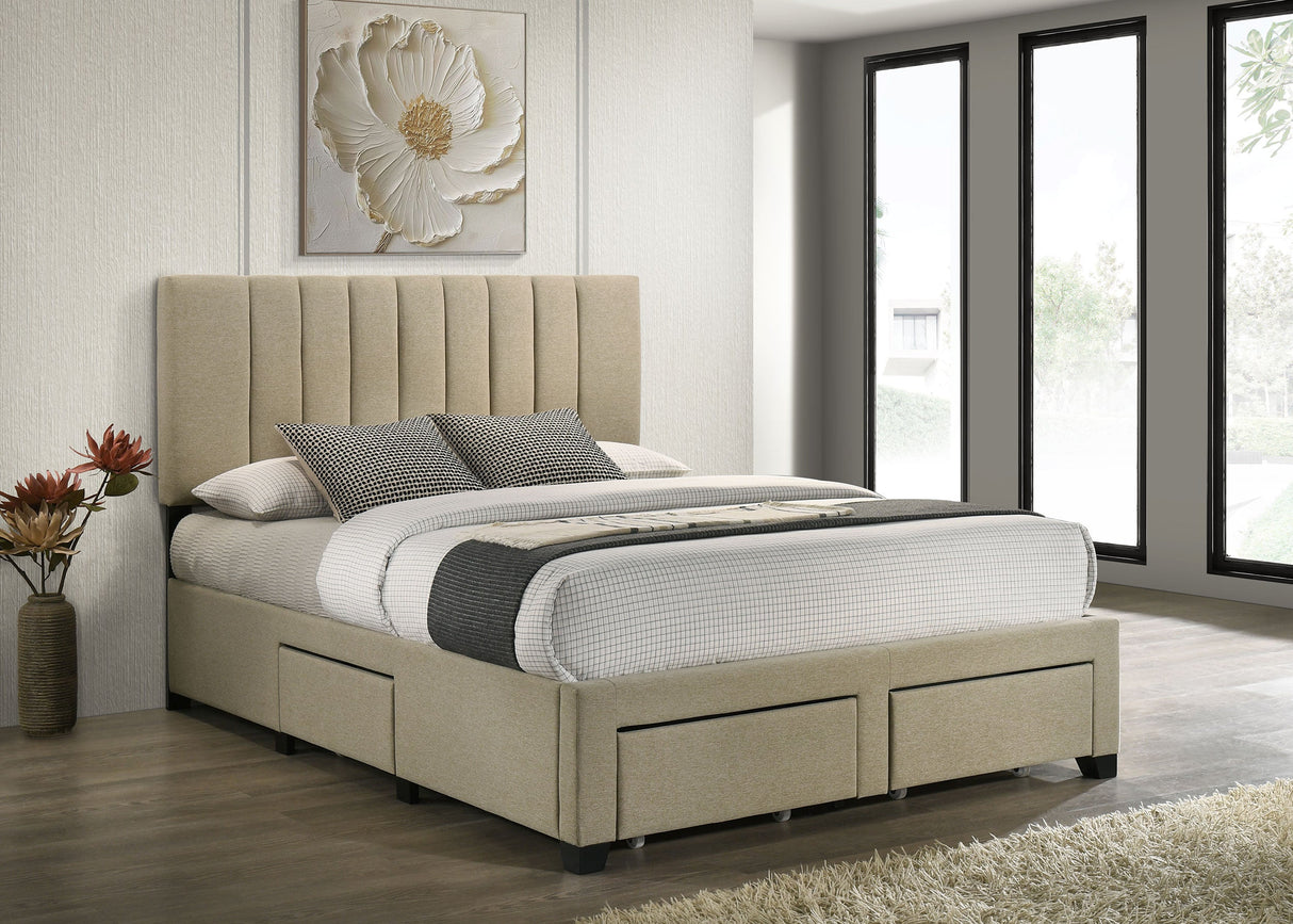 Wheatland Light Brown 4-drawer Upholstered Queen Storage Bed by Coaster at Eve Furniture