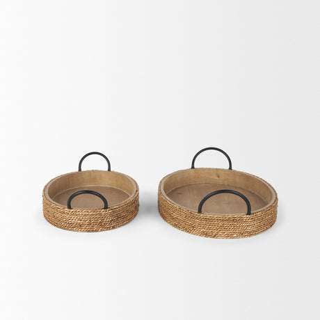 Wheaton Light Brown Wood w/ Natural Jute Serving Trays by Mercana at Eve Furniture