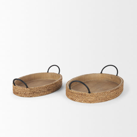 Wheaton Light Brown Wood w/ Natural Jute Serving Trays by Mercana at Eve Furniture