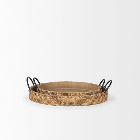 Wheaton Light Brown Wood w/ Natural Jute Serving Trays by Mercana at Eve Furniture