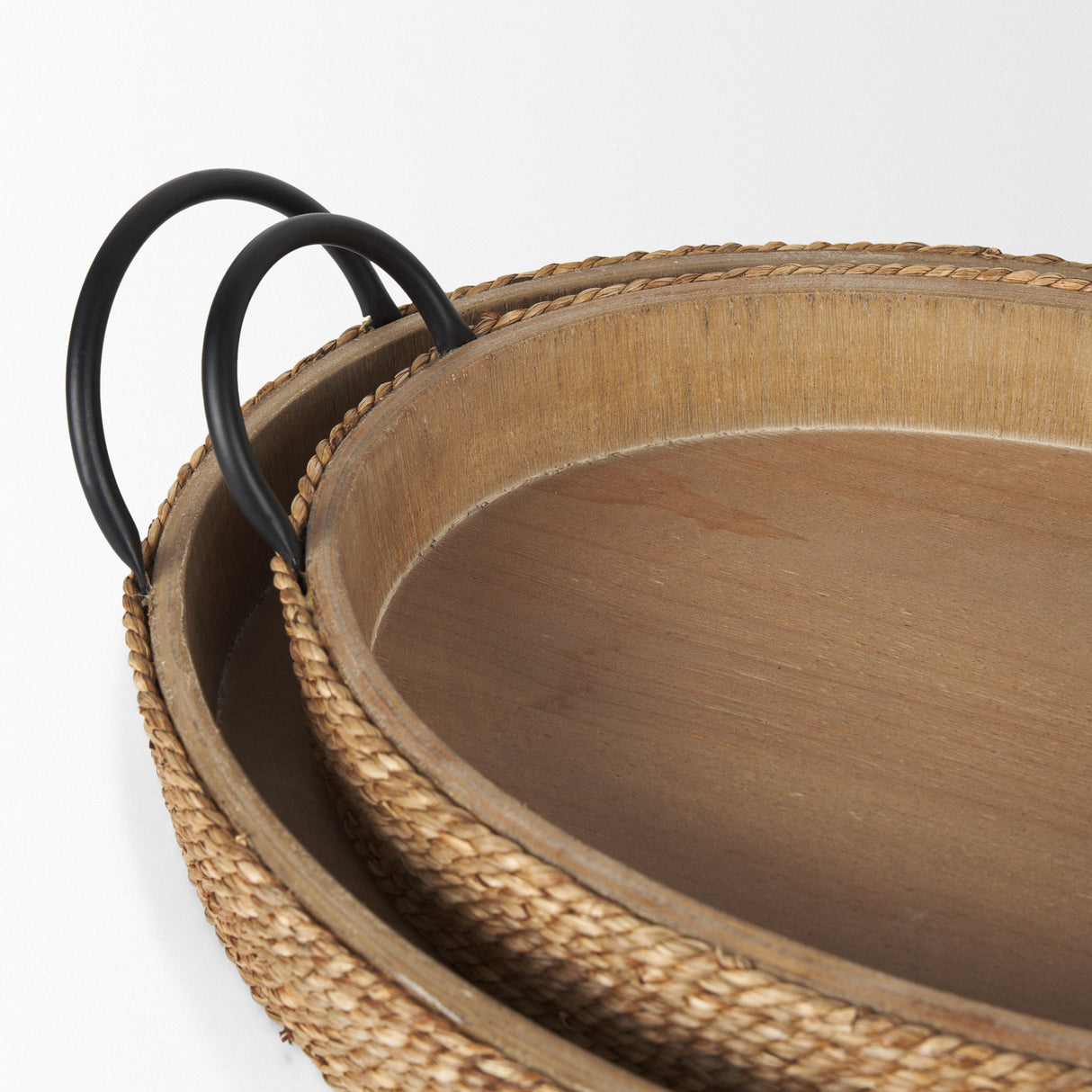 Wheaton Light Brown Wood w/ Natural Jute Serving Trays by Mercana at Eve Furniture