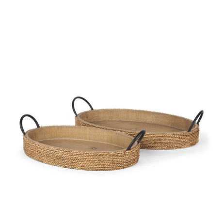 Wheaton Light Brown Wood w/ Natural Jute Serving Trays by Mercana at Eve Furniture