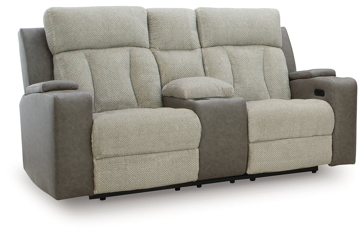 WhipLash Sisal Power Reclining Loveseat with Console by Ashley at Eve Furniture