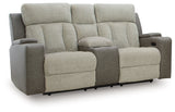 WhipLash Sisal Power Reclining Loveseat with Console by Ashley at Eve Furniture